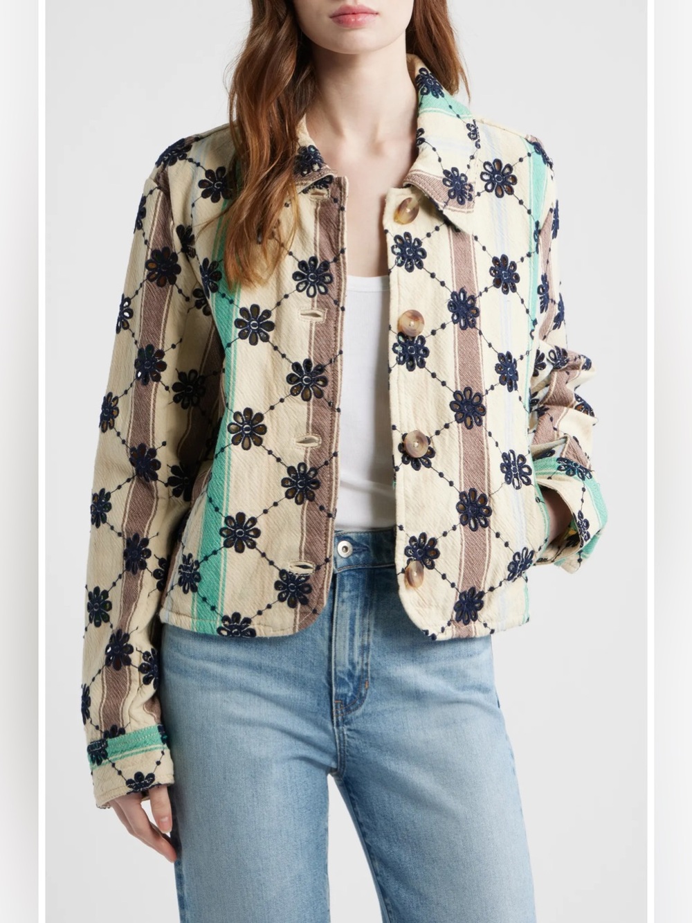 free people Cassie Mod Stripe Eyelet Cotton Jacket
